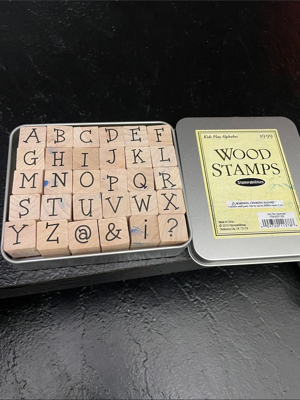 Wood Stamp Set with Colorful Pink and Multicolor Designs